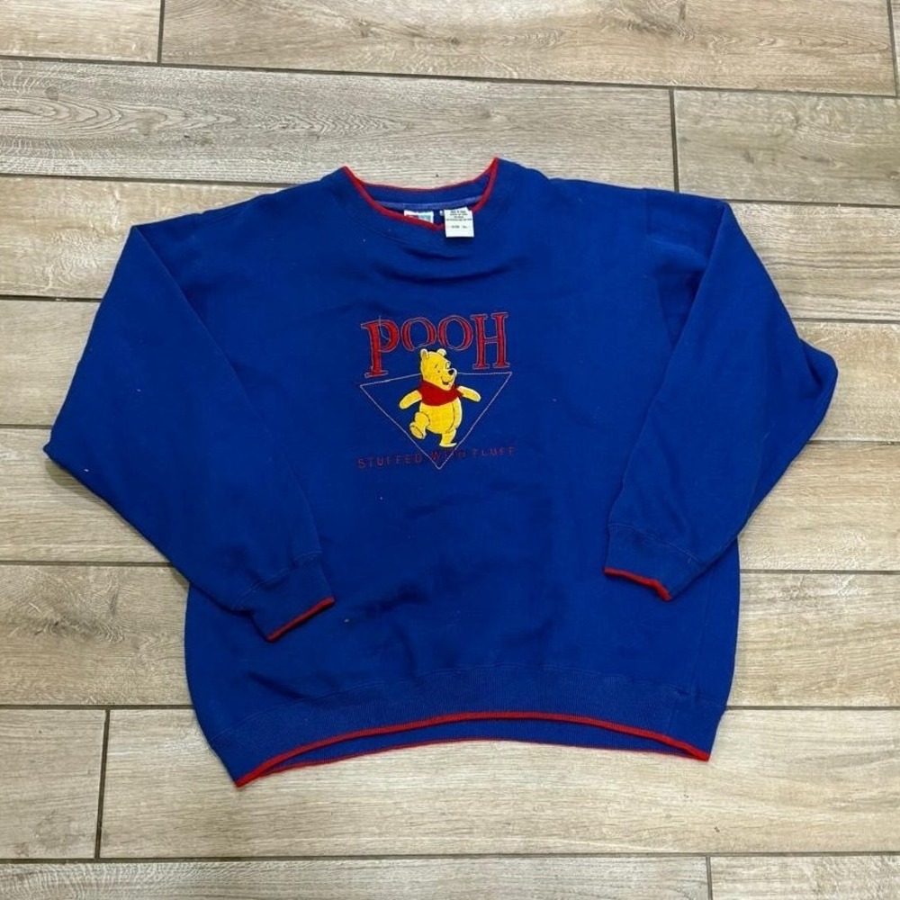 Vintage Winnie the‎ Pooh Stuffed Fluff Crewneck Sweatshirt XL Royal Blue